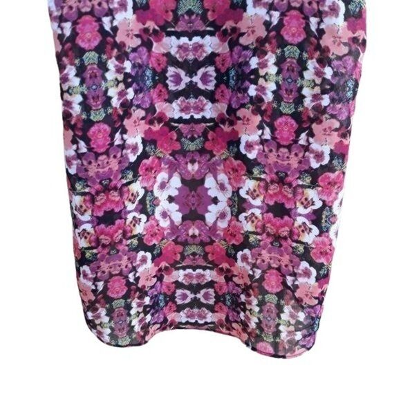 Nicole Tunic Top Sleeveless Button Down Blouse Pansy Floral Pink Black Sz XS - Picture 10 of 12